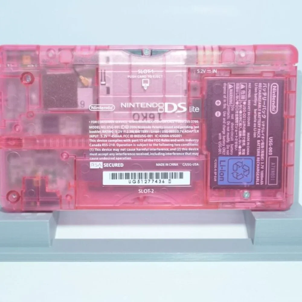 Nintendo DS Lite Transparent Clear Pink Handheld System with Charger & Stylus